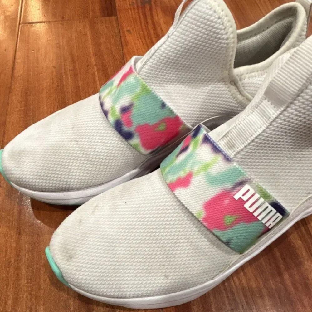 PUMA Adelina Girls Kids White Multicolor Slip On Mesh Low Top Sneakers Sz 3